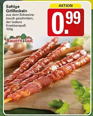Saftige Grillfackeln aus dem Schweinebauch geschnitten, der leckere Knabberspaß 100g