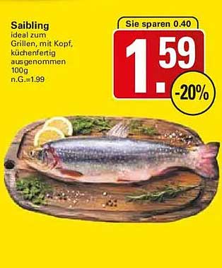 Saibling ideal zum Grillen, mit Kopf küchenfertig ausgenommen 100g n.G.=1.99