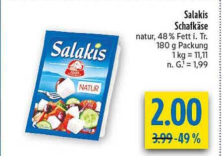 Salakis Schafkäse natur, 48 % Fett i. Tr. 180 g Packung