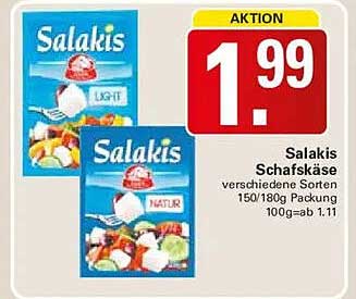 Salakis Schafskäse verschiedene Sorten 150/180g Packung 100g=ab 1.11