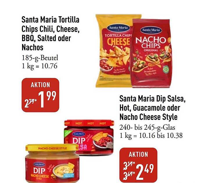 Santa Maria Tortilla Chips Chili, Cheese, BBQ, Salted oder Nachos