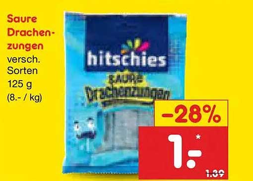 Saure Drachenzungen versch. Sorten 125 g (8.- / kg)