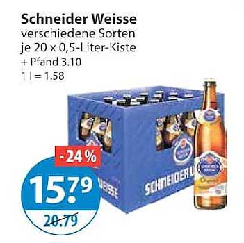 Schneider Weisse verschiedene Sorten je 20 x 0,5-Liter-Kiste + Pfand 3.10 1 l = 1.58