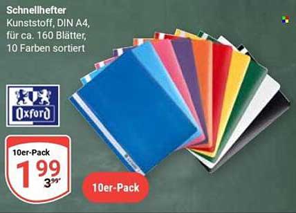 Schnellhefter Kunststoff, DIN A4, für ca. 160 Blätter, 10 Farben sortiert