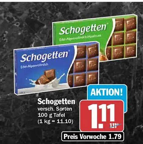 Schogetten versch. Sorten 100 g Tafel (1 kg = 11.10)
