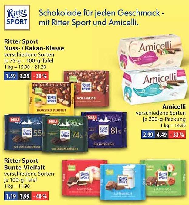 Schokolade für jeden Geschmack - mit Ritter Sport und Amicelli.