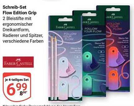 Schreib-Set Flow Edition Grip 2 Bleistifte mit ergonomischer Dreikantform, Radierer und Spitzer, verschiedene Farben