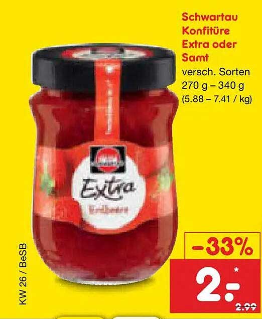 Schwartau Konfitüre Extra oder Samt versch. Sorten 270 g - 340 g (5.88 – 7.41 / kg)