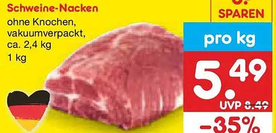 Schweine-Nacken ohne Knochen, vakuumverpackt, ca. 2,4 kg 1 kg