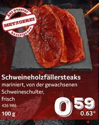 Schweineholzfällersteaks mariniert, von der gewachsenen Schweineschulter, frisch