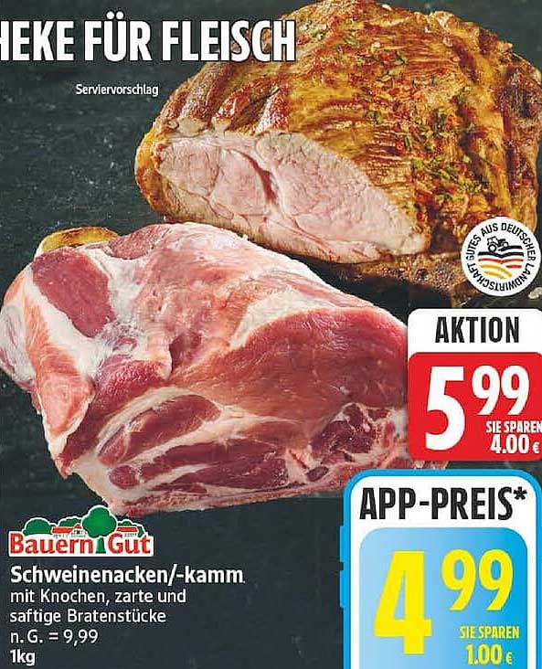 Schweinenacken/-kamm mit Knochen, zarte und saftige Bratenstücke