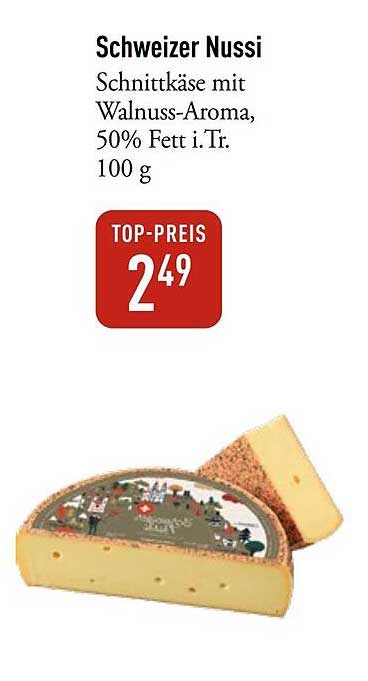 Schweizer Nussi Schnittkäse mit Walnuss-Aroma, 50% Fett i.Tr. 100 g