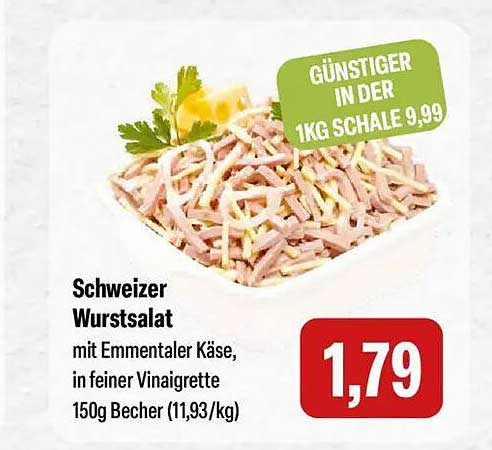Schweizer Wurstsalat mit Emmentaler Käse, in feiner Vinaigrette 150g Becher (11,93/kg)