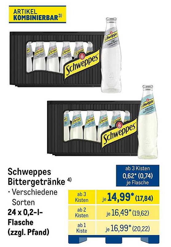 Schweppes Bittergetränke Verschiedene Sorten 24 x 0,2-l-Flasche (zzgl. Pfand)