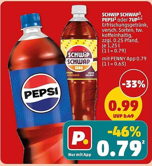 SCHWIP SCHWAP, PEPSI oder 7UP Erfrischungsgetränk, versch. Sorten, tw. koffeinhaltig, zzgl. 0.25 Pfand, je