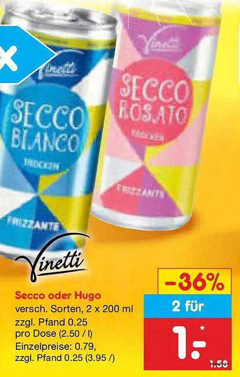 Secco oder Hugo versch. Sorten, 2 x 200 ml