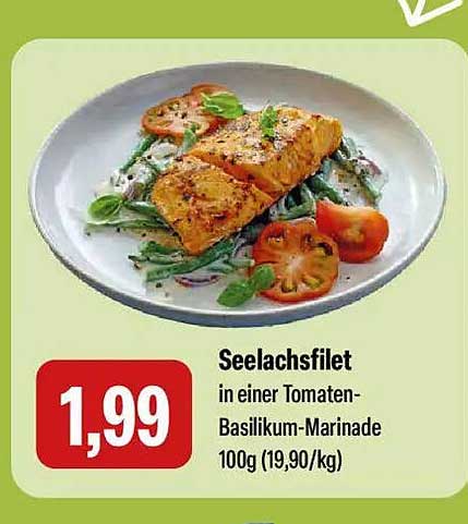 Seelachsfilet in einer Tomaten-Basilikum-Marinade 100g (19,90/kg)