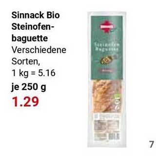 Sinnack Bio Steinofenbaguette Verschiedene Sorten, 1 kg = 5.16 je 250 g