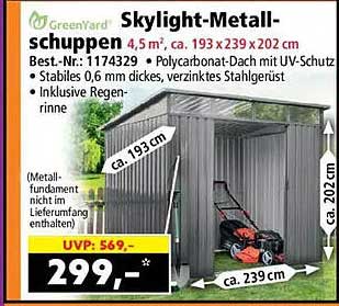 Skylight-Metall-Schuppen 4,5 m², ca. 193 x 239 x 202 cm