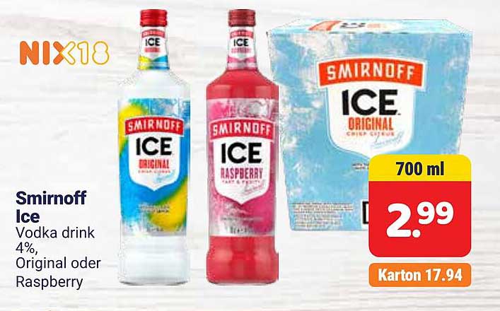 Smirnoff Ice Vodka drink 4%, Original oder Raspberry