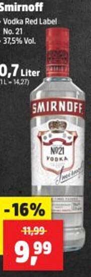 Smirnoff Vodka Red Label No. 21 37,5% Vol. 0,7 Liter