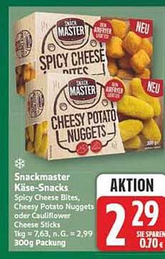 Snackmaster Käse-Snacks Spicy Cheese Bites, Cheesy Potato Nuggets oder Caesar Style Bites, 300g Packung