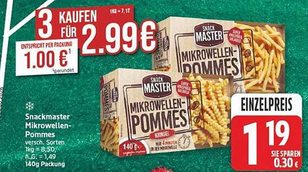 Snackmaster Mikrowellen-Pommes versch. Sorten 140g Packung