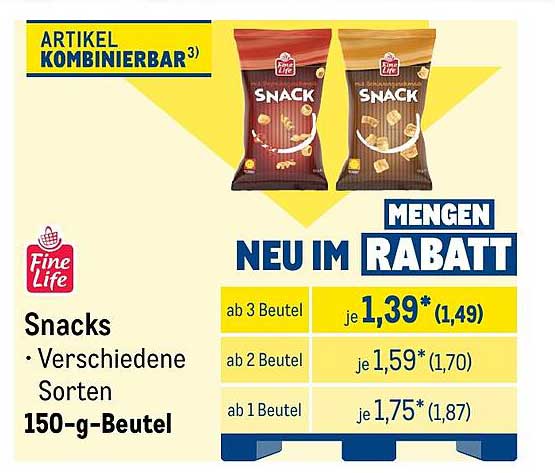 Snacks Verschiedene Sorten 150-g-Beutel