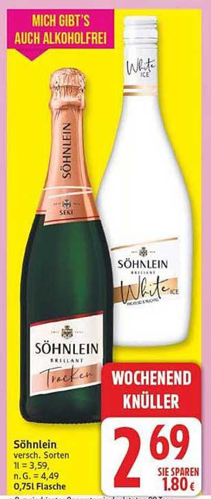 Söhnlein versuch. Sorten 1 l = 3,59, n. G. = 4,49 0,75 l Flasche