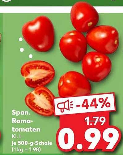 Span. Roma-tomaten Kl. I je 500-g-Schale (1 kg = 1.98)