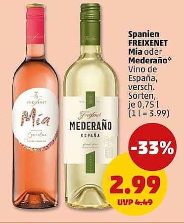 Spanien FREIXENET Mia oder Mederaño* Vino de España, versch. Sorten, je 0,75 l (1 l = 3.99)
