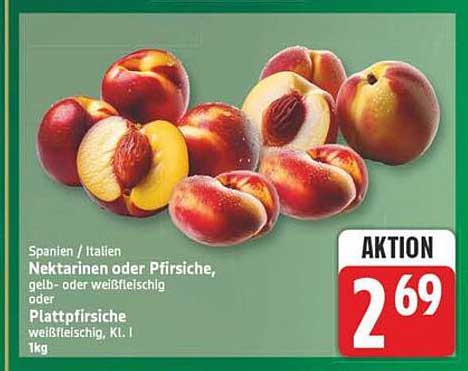 Spanien / Italien Nektarinen oder Pfirsiche, gelb- oder weißfleischig oder Plattpfirsiche weißfleischig, Kl. I 1kg