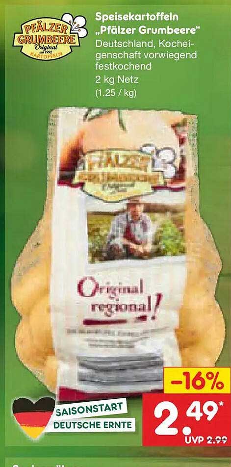 Speisekartoffeln „Pälzer Grumbeere“ Deutschland, Kocheigenschaft vorwiegend festkochend 2 kg Netz