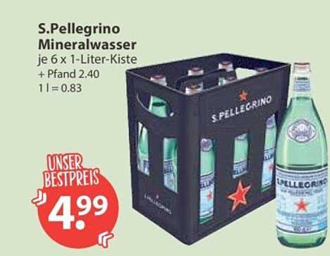 S.Pellegrino Mineralwasser je 6 x 1-Liter-Kiste