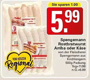 Spengemann Rostbrauntwurst Arriba oder Käse von der Fleischerei Spengemann aus Kirchlengern 500g Packung