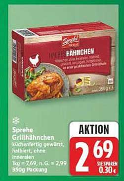 Spree Grillhähnchen küchenfertig gewürzt, halbiert, ohne Innereien, 1kg = 7,69, n. G. = 2,99, 350g Packung