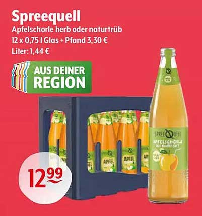 Spreequell Apfelschorle herb oder naturtrüb 12 x 0,75 l Glas + Pfand 3,30 €