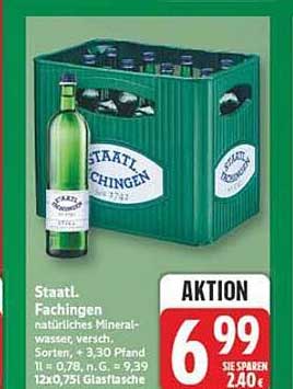 Staatl. Fachingen natürliches Mineralwasser, 6,3% vol. Prakt. 12x0,75l Glasflasche