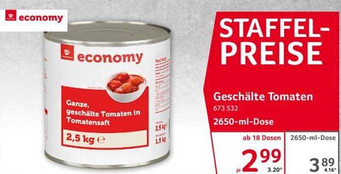 STAFFEL-PREISE Geschälte Tomaten 673 532 2650-ml-Dose