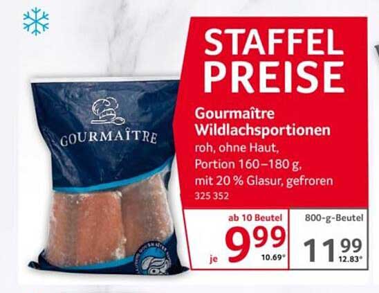 STAFFEL PREISE Gourmaitre Wildlachsportionen roh, ohne Haut, Portion 160–180 g, mit 20 % Glasur, gefroren 325 352