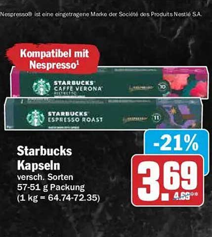 Starbucks Kapseln versch. Sorten 57-51 g Packung (1 kg = 64.74-72.35)