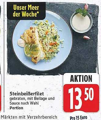 Steinbeißerfilet gebraten, mit Beilage und Sauce nach Wahl, 1 Portion