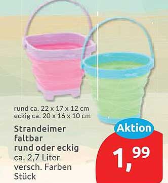 Strandeimer faltbar rund oder eckig ca. 2,7 Liter versch. Farben Stück
