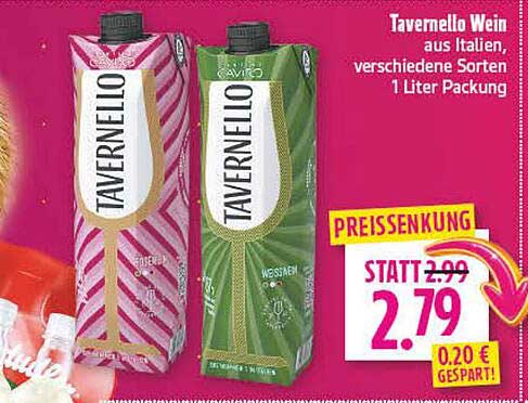 Tavernello Wein aus Italien, verschiedene Sorten 1 Liter Packung