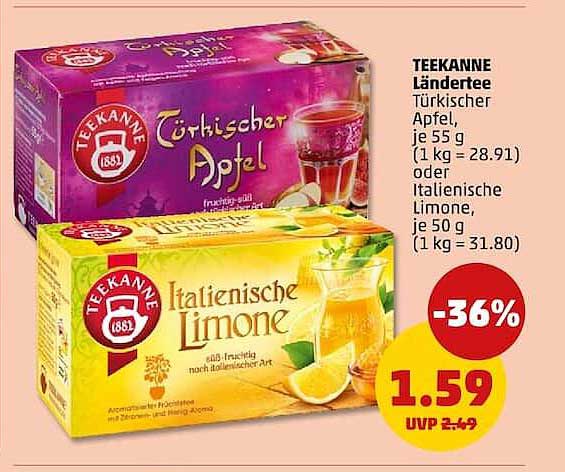 TEEKANNE Ländertee Türkischer Apfel, je 55 g oder Italienische Limone, je 50 g