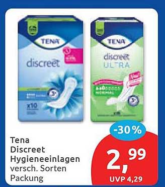 Tena Discreet Hygieneeinlagen versch. Sorten Packung