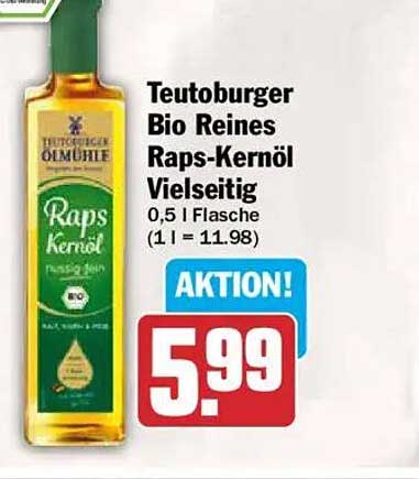 Teutoburger Bio Reines Raps-Kernöl Vielseitig 0,5 l Flasche (1 l = 11.98)