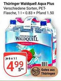 Thüringer Waldquell Aqua Plus Verschiedene Sorten, PET-Flasche, 1 l = 0.83 + Pfand 1.50