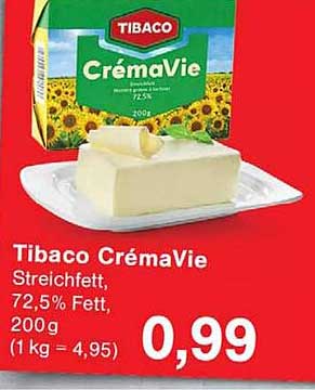 Tibaco CrémaVie Streichefett, 72,5% Fett, 200 g (1 kg = 4,95)