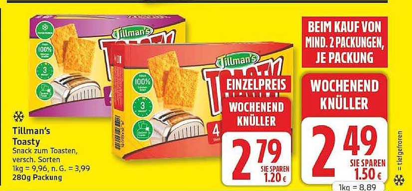 Tillman’s Toasty Snack zum Toasten, versch. Sorten 280g Packung